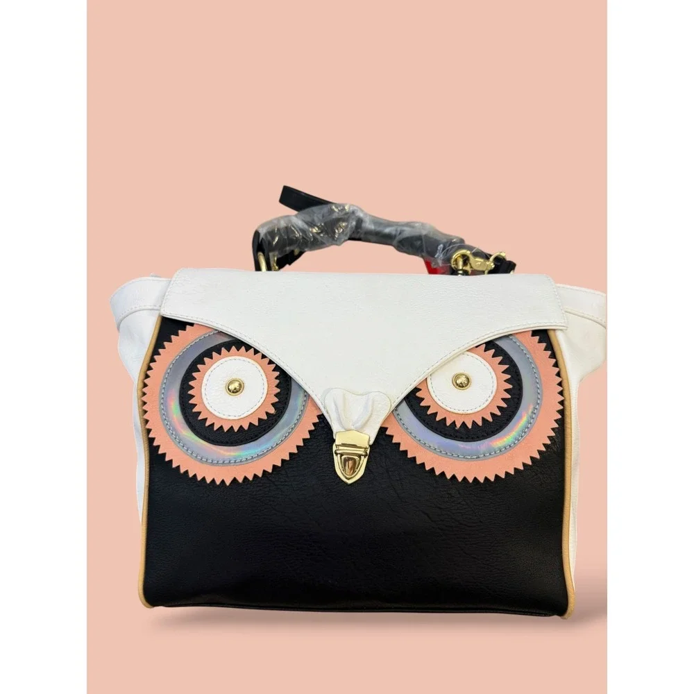 Rara Avis by Iris Apfel Owl Satchel Bag Black White Iridescent Novelty Handbag